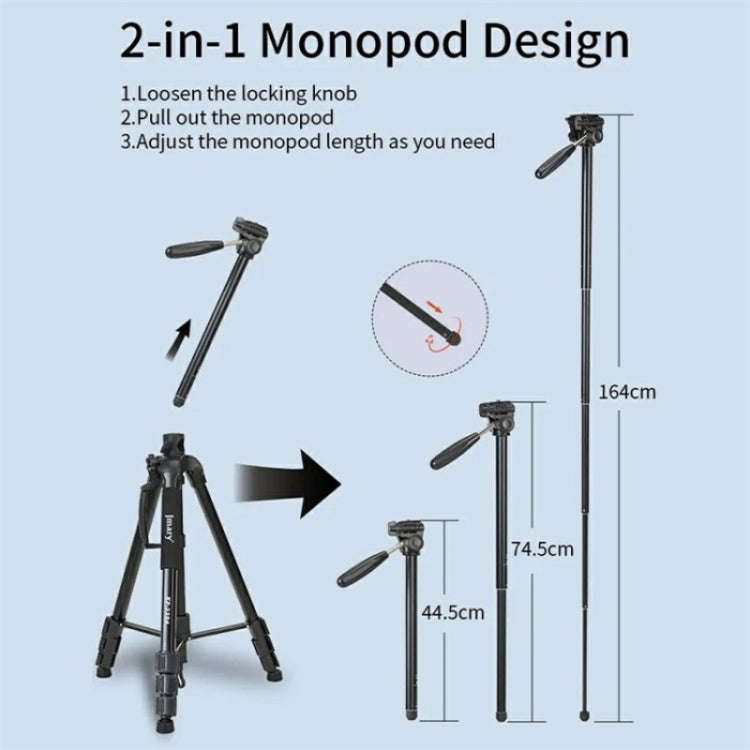 JMARY KP-2294 Detachable 179cm 4-section Adjustable Monopod Panoramic Photography Tripod