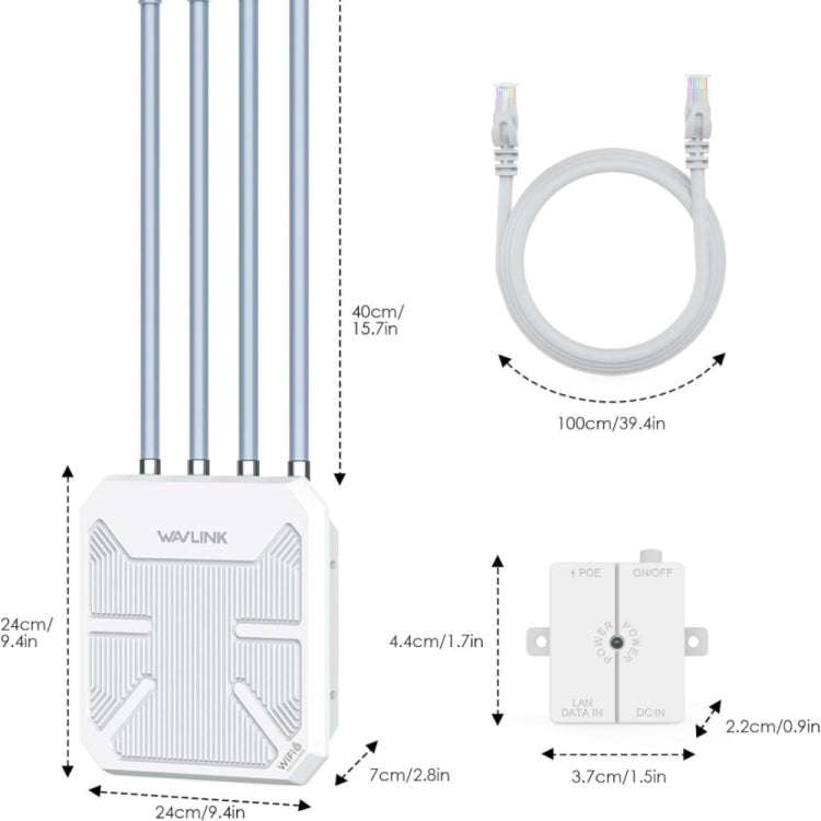 WAVLINK WN573HX3 AX3000 Waterproof Outdoor WiFi Wireless Outdoor Dual Band Router, Plug:EU Plug
