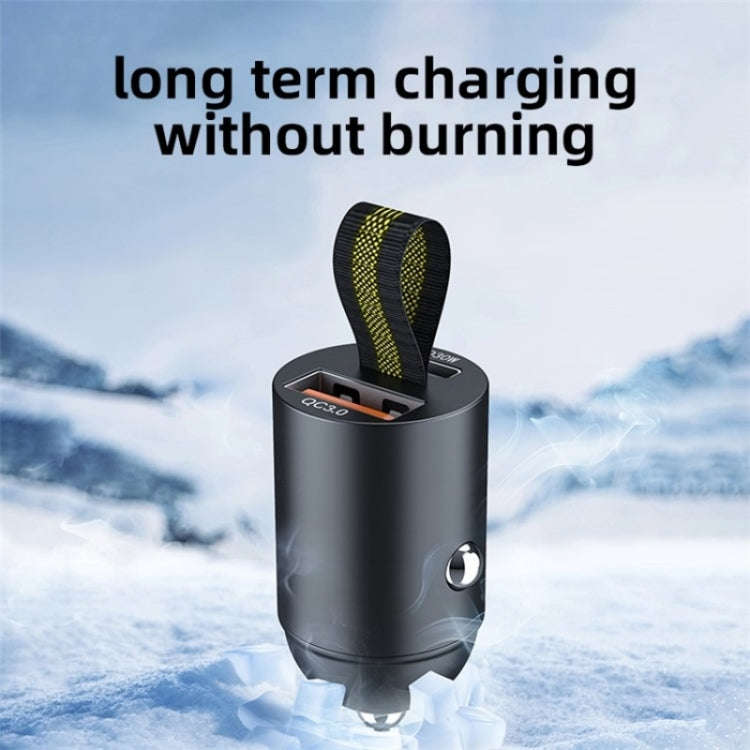 A1 QC 3.0+PD 30W Dual Car Charger Hidden Car Cigarette Lighter Phone Fast Charging Adapter