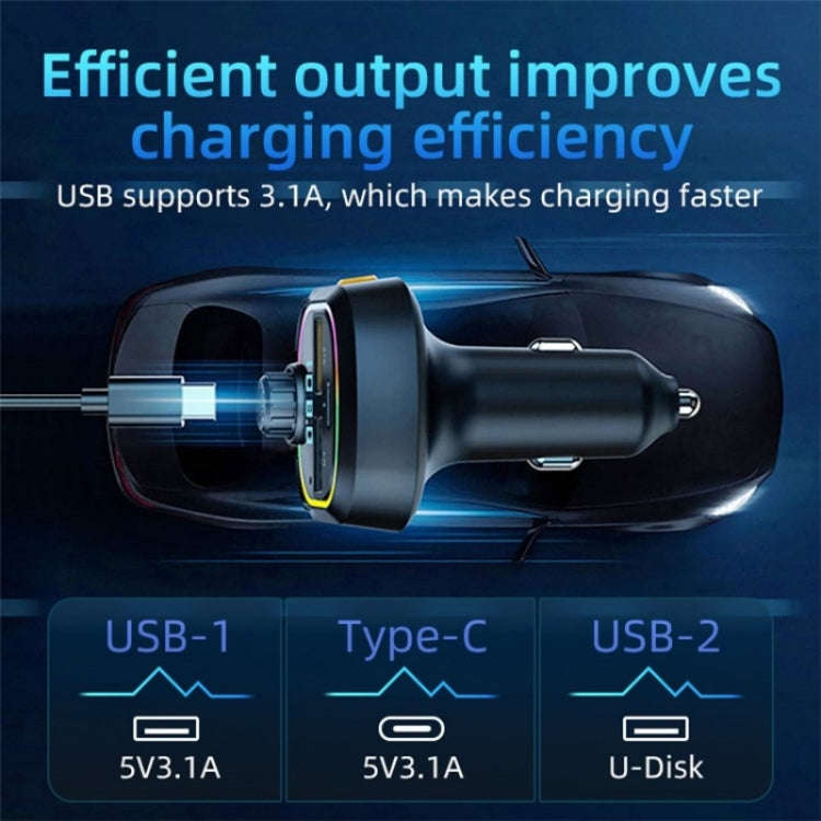 C6 Type-C+2 USB Fast Charger Audio MP3 Player Digital Display FM Car Bluetooth Transmitter