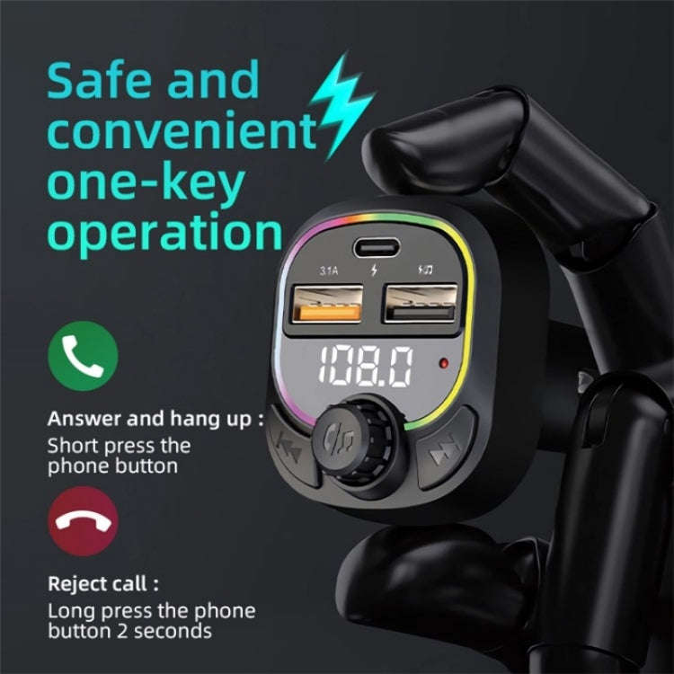 C6 Type-C+2 USB Fast Charger Audio MP3 Player Digital Display FM Car Bluetooth Transmitter