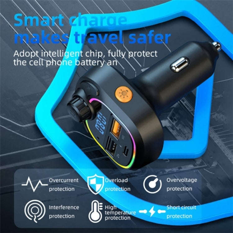 C6 Type-C+2 USB Fast Charger Audio MP3 Player Digital Display FM Car Bluetooth Transmitter