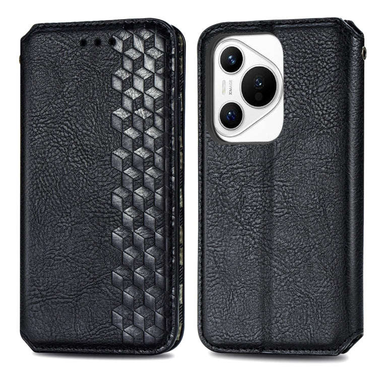 For Huawei Pura 70 Cubic Grid Pressed Magnetic Leather Phone Case(Black)