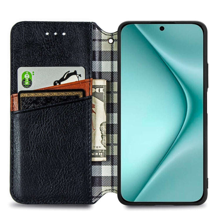 For Huawei Pura 70 Cubic Grid Pressed Magnetic Leather Phone Case(Black)