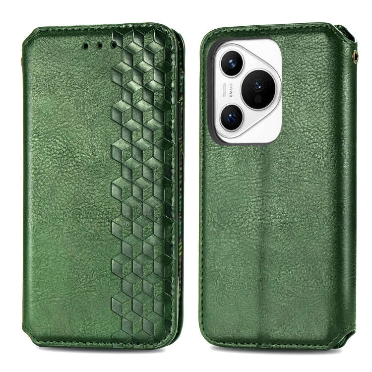 For Huawei Pura 70 Cubic Grid Pressed Magnetic Leather Phone Case(Green)
