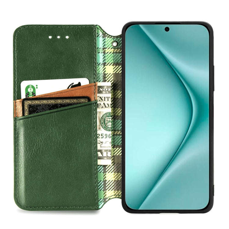 For Huawei Pura 70 Cubic Grid Pressed Magnetic Leather Phone Case(Green)