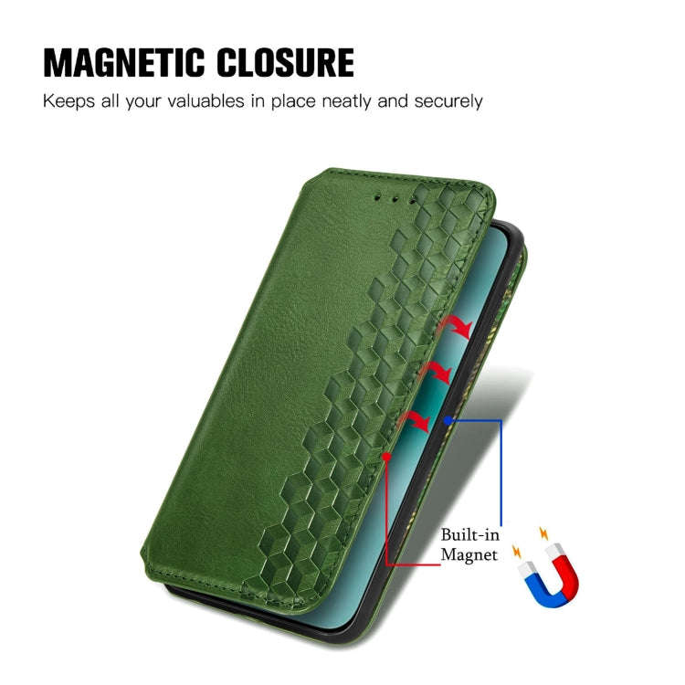 For Huawei Pura 70 Cubic Grid Pressed Magnetic Leather Phone Case(Green)