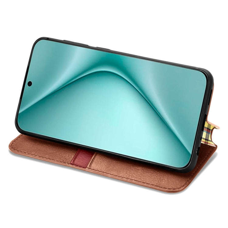 For Huawei Pura 70 Pro Cubic Grid Pressed Magnetic Leather Phone Case(Brown)