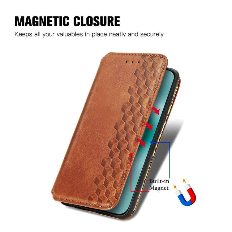 For Huawei Pura 70 Pro Cubic Grid Pressed Magnetic Leather Phone Case(Brown)