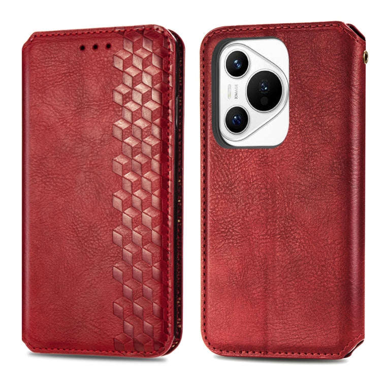 For Huawei Pura 70 Pro Cubic Grid Pressed Magnetic Leather Phone Case(Red)