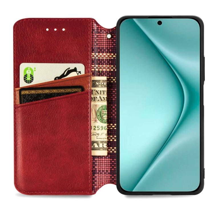 For Huawei Pura 70 Pro Cubic Grid Pressed Magnetic Leather Phone Case(Red)