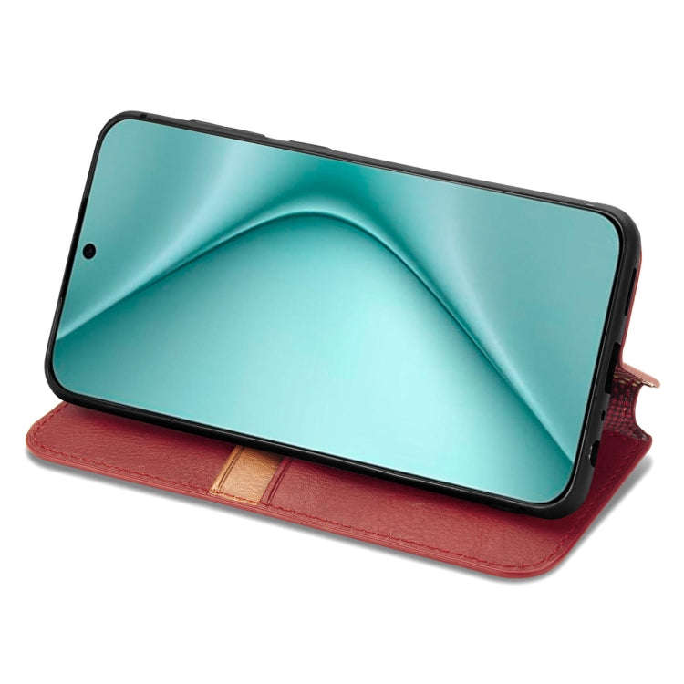 For Huawei Pura 70 Pro Cubic Grid Pressed Magnetic Leather Phone Case(Red)