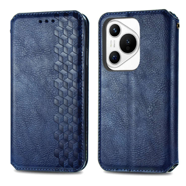 For Huawei Pura 70 Ultra Cubic Grid Pressed Magnetic Leather Phone Case(Blue)