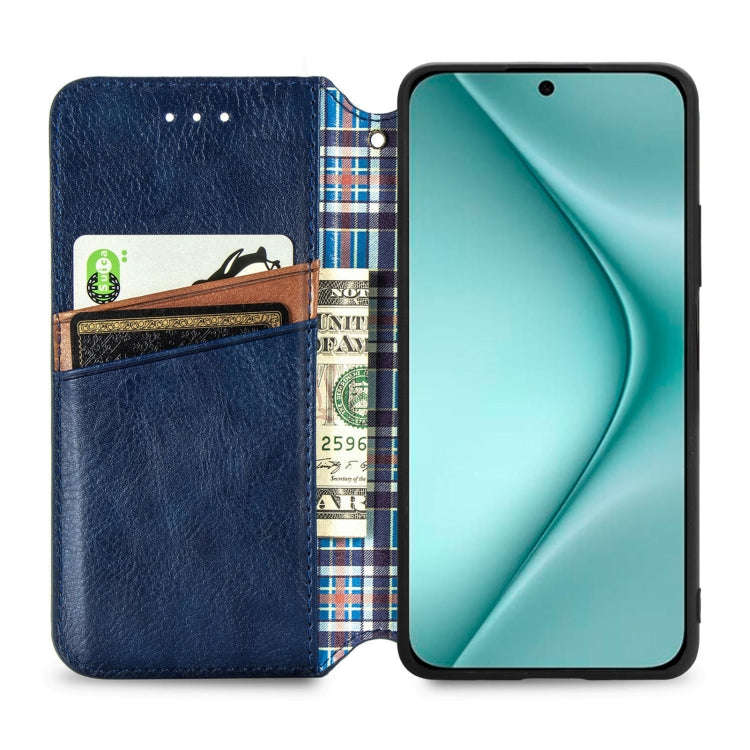 For Huawei Pura 70 Ultra Cubic Grid Pressed Magnetic Leather Phone Case(Blue)