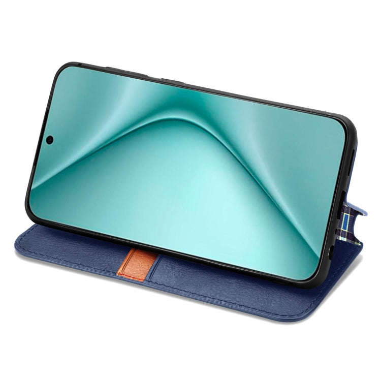 For Huawei Pura 70 Ultra Cubic Grid Pressed Magnetic Leather Phone Case(Blue)