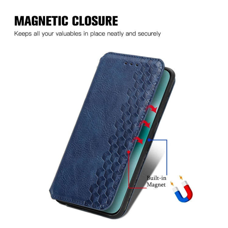 For Huawei Pura 70 Ultra Cubic Grid Pressed Magnetic Leather Phone Case(Blue)