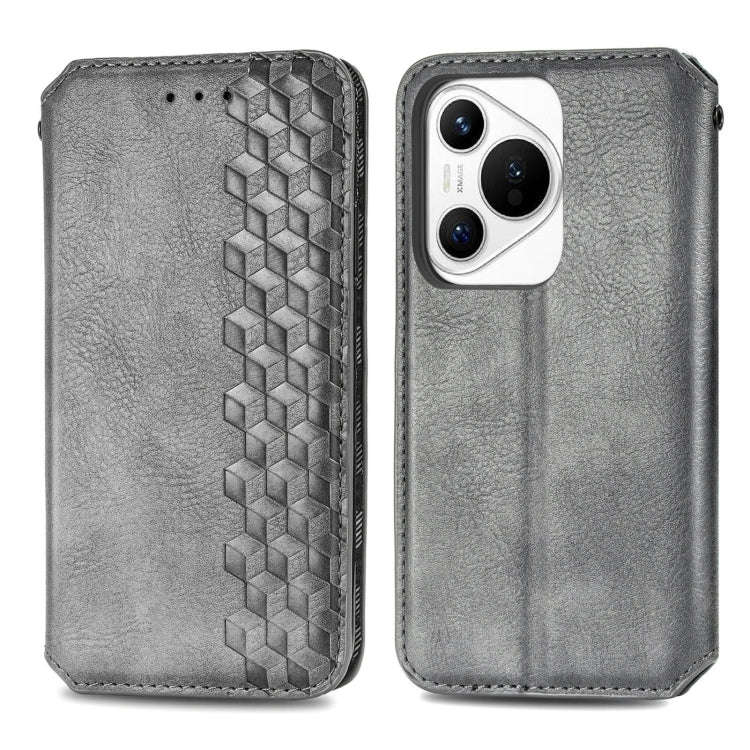 For Huawei Pura 70 Ultra Cubic Grid Pressed Magnetic Leather Phone Case(Gray)
