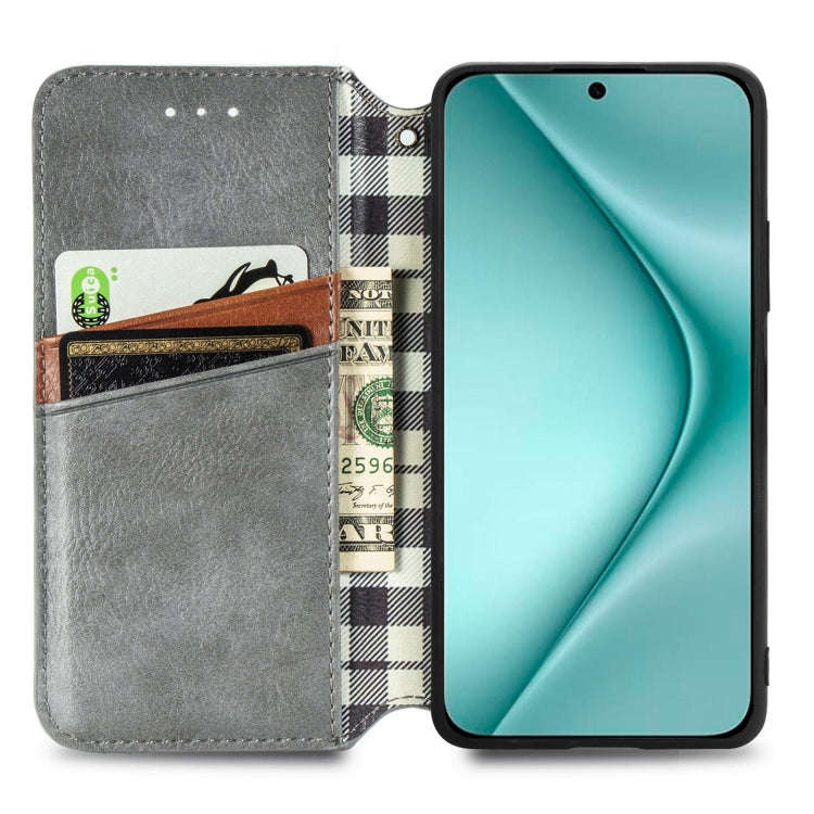 For Huawei Pura 70 Ultra Cubic Grid Pressed Magnetic Leather Phone Case(Gray)