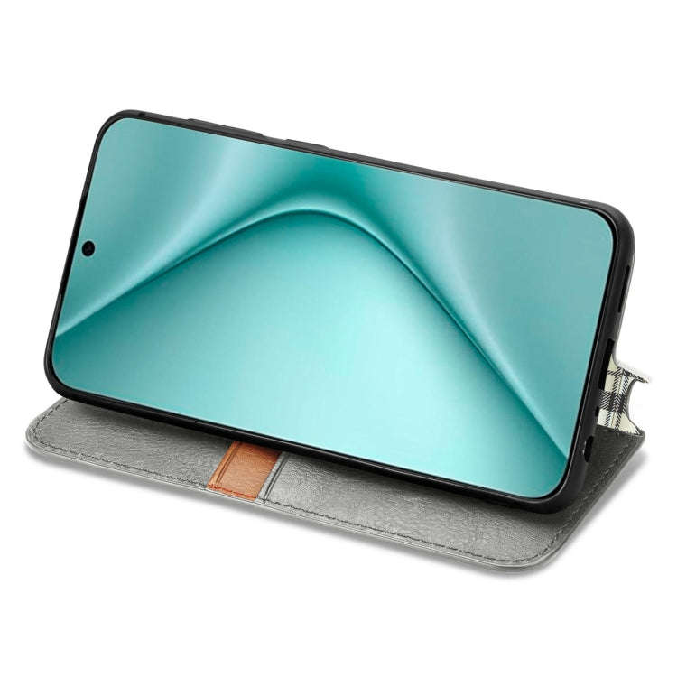 For Huawei Pura 70 Ultra Cubic Grid Pressed Magnetic Leather Phone Case(Gray)