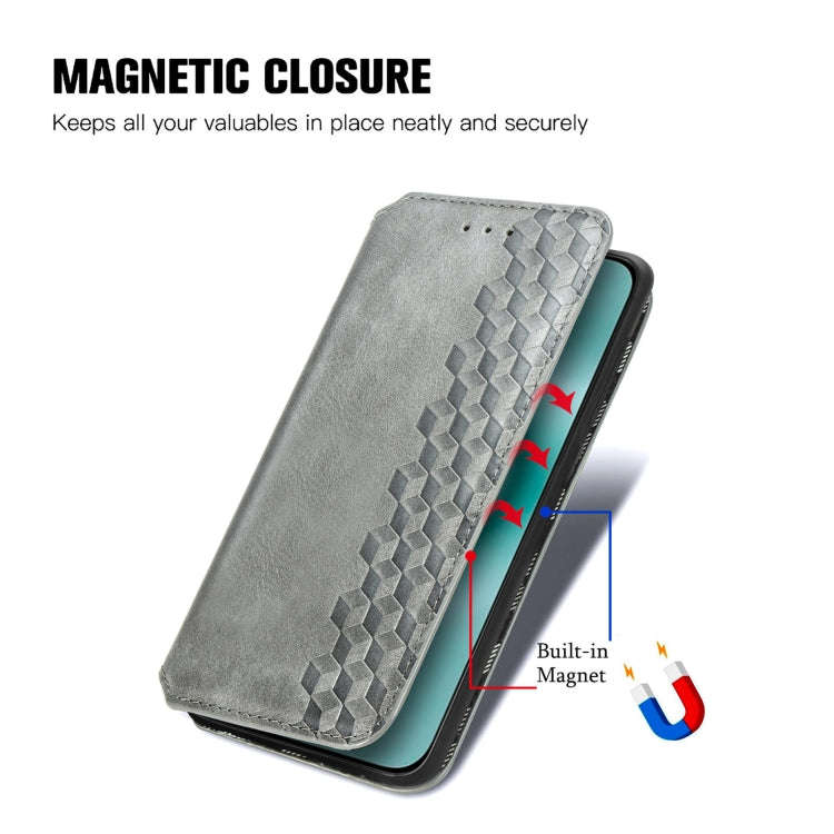 For Huawei Pura 70 Ultra Cubic Grid Pressed Magnetic Leather Phone Case(Gray)