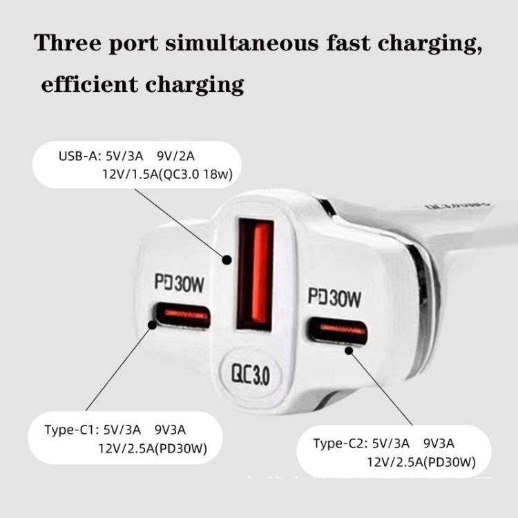 78W PD30W x 2 + QC3.0 USB Multi Port Car Charger(Black)