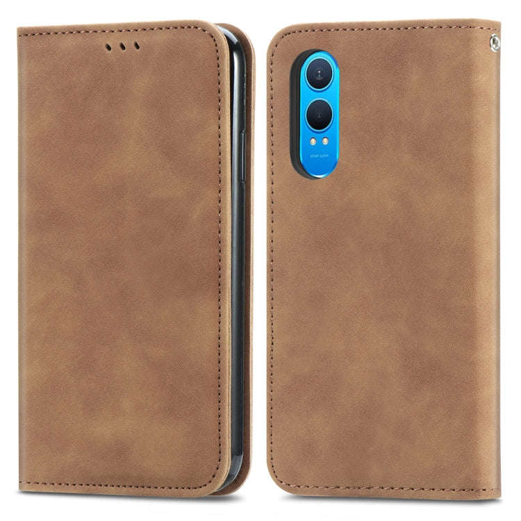 For OnePlus CE 4 Lite Retro Skin Feel Magnetic Flip Leather Phone Case(Brown)