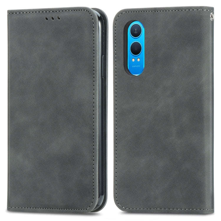 For OnePlus CE 4 Lite Retro Skin Feel Magnetic Flip Leather Phone Case(Grey)