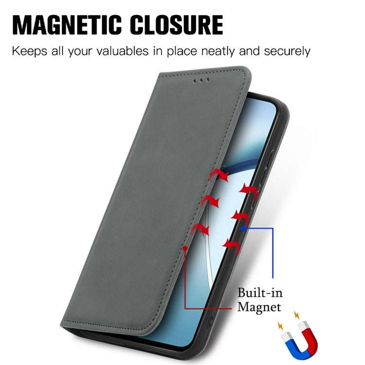 For OnePlus CE 4 Lite Retro Skin Feel Magnetic Flip Leather Phone Case(Grey)