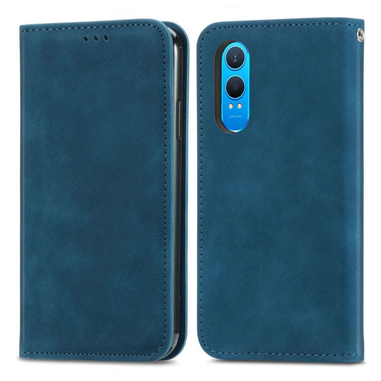 For OnePlus CE 4 Lite Retro Skin Feel Magnetic Flip Leather Phone Case(Blue)