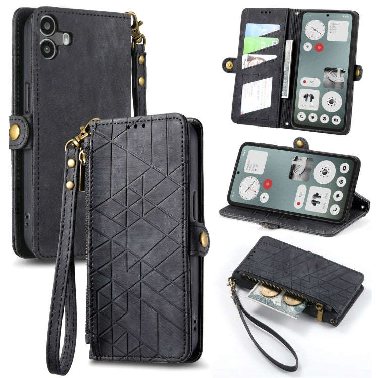 For Nothing CMF Phone 1 Geometric Zipper Wallet Side Buckle Leather Phone Case(Black)
