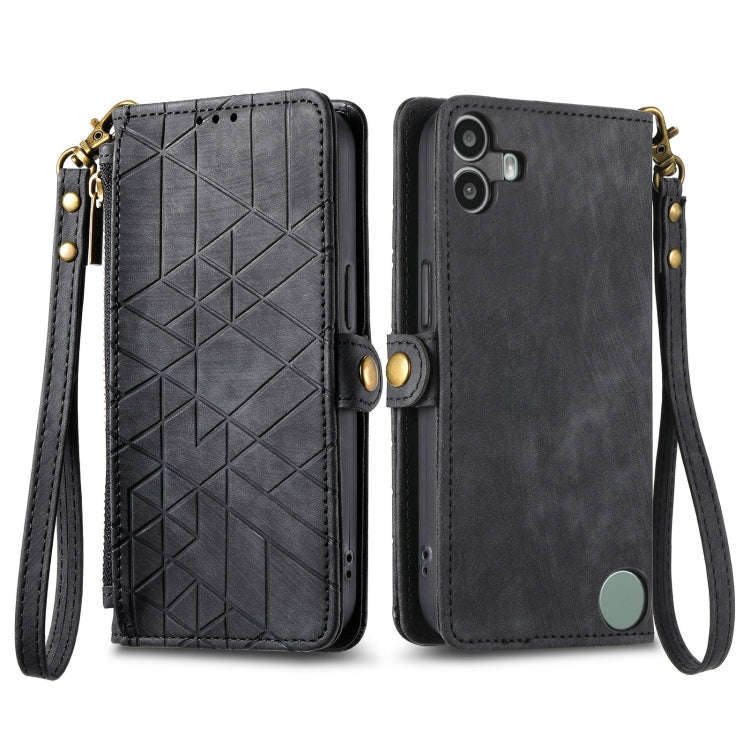For Nothing CMF Phone 1 Geometric Zipper Wallet Side Buckle Leather Phone Case(Black)