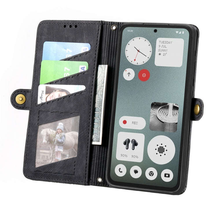 For Nothing CMF Phone 1 Geometric Zipper Wallet Side Buckle Leather Phone Case(Black)