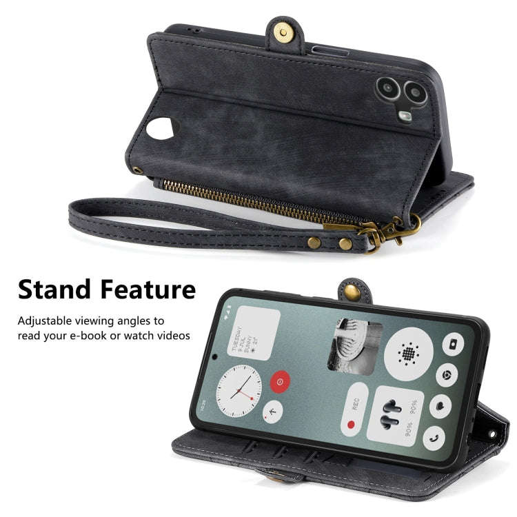 For Nothing CMF Phone 1 Geometric Zipper Wallet Side Buckle Leather Phone Case(Black)
