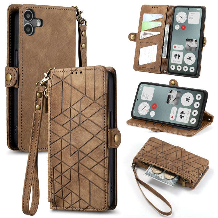 For Nothing CMF Phone 1 Geometric Zipper Wallet Side Buckle Leather Phone Case(Brown)