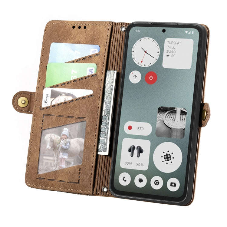 For Nothing CMF Phone 1 Geometric Zipper Wallet Side Buckle Leather Phone Case(Brown)