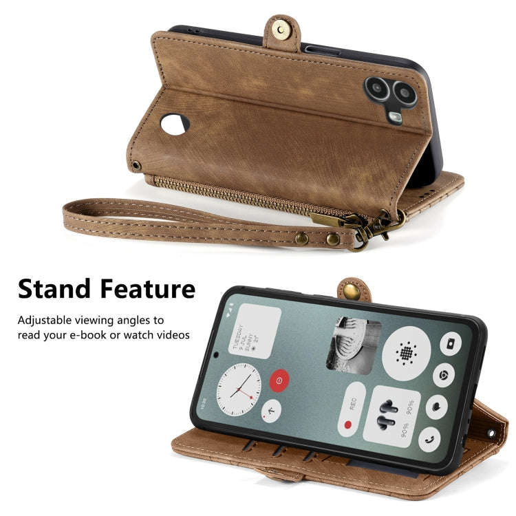 For Nothing CMF Phone 1 Geometric Zipper Wallet Side Buckle Leather Phone Case(Brown)
