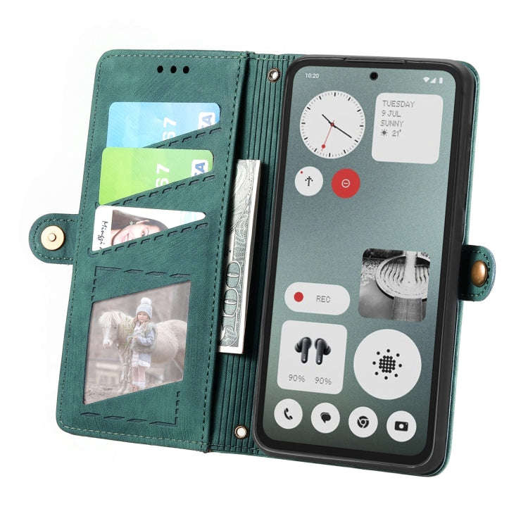 For Nothing CMF Phone 1 Geometric Zipper Wallet Side Buckle Leather Phone Case(Green)