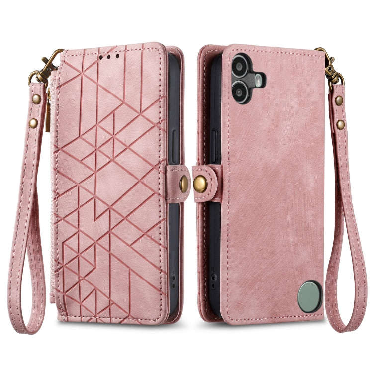 For Nothing CMF Phone 1 Geometric Zipper Wallet Side Buckle Leather Phone Case(Pink)