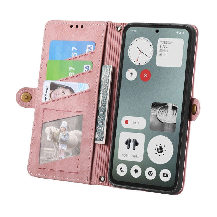 For Nothing CMF Phone 1 Geometric Zipper Wallet Side Buckle Leather Phone Case(Pink)