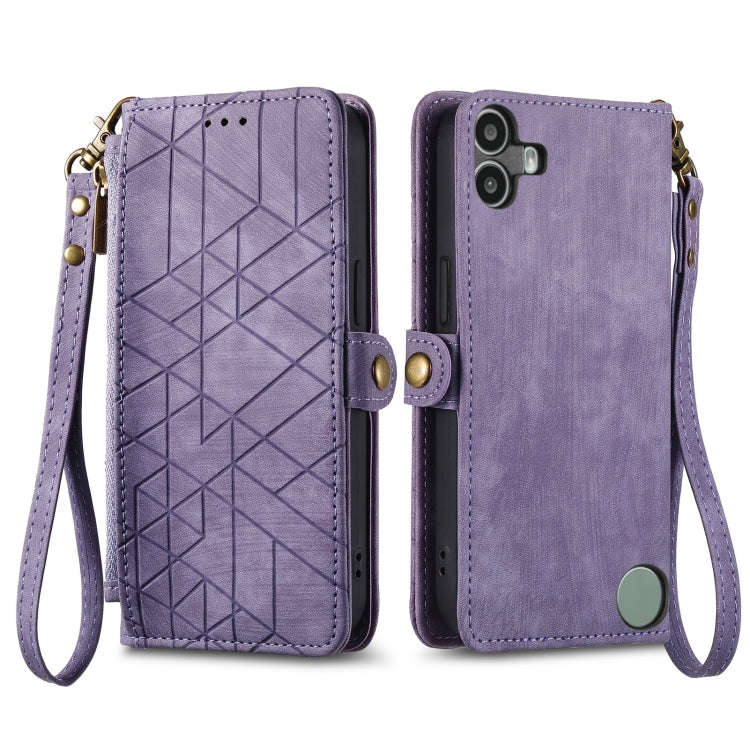 For Nothing CMF Phone 1 Geometric Zipper Wallet Side Buckle Leather Phone Case(Purple)
