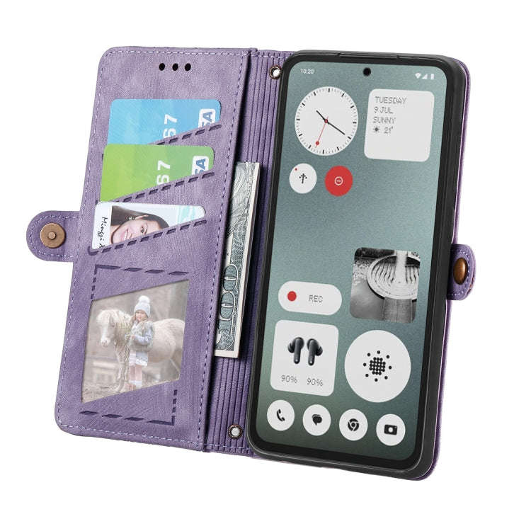 For Nothing CMF Phone 1 Geometric Zipper Wallet Side Buckle Leather Phone Case(Purple)