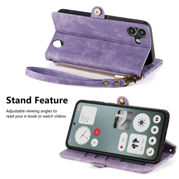 For Nothing CMF Phone 1 Geometric Zipper Wallet Side Buckle Leather Phone Case(Purple)