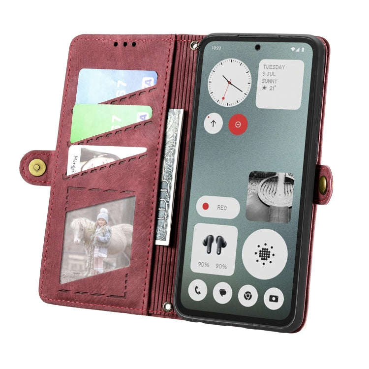 For Nothing CMF Phone 1 Geometric Zipper Wallet Side Buckle Leather Phone Case(Red)