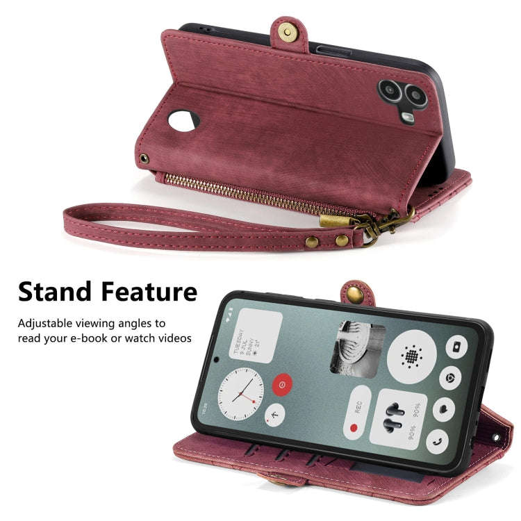 For Nothing CMF Phone 1 Geometric Zipper Wallet Side Buckle Leather Phone Case(Red)