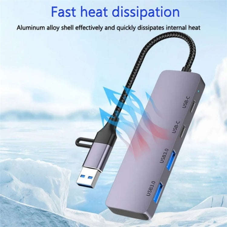 T-32C 2-in-1 Cable USB 3.0 + Type-C 4-port Hub Aluminum Alloy Docking Station
