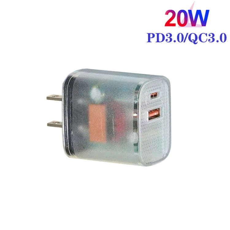 Transparent PD3.0 Type-C + QC3.0 USB Mobile Phone Charger, US Plug(Transparent)