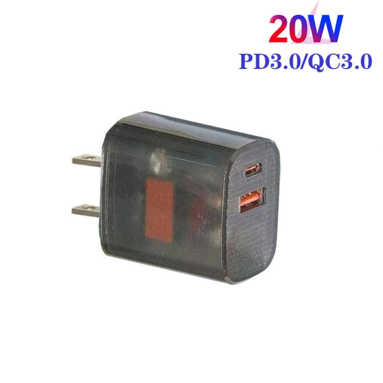 Transparent PD3.0 Type-C + QC3.0 USB Mobile Phone Charger, US Plug(Transparent Gray)