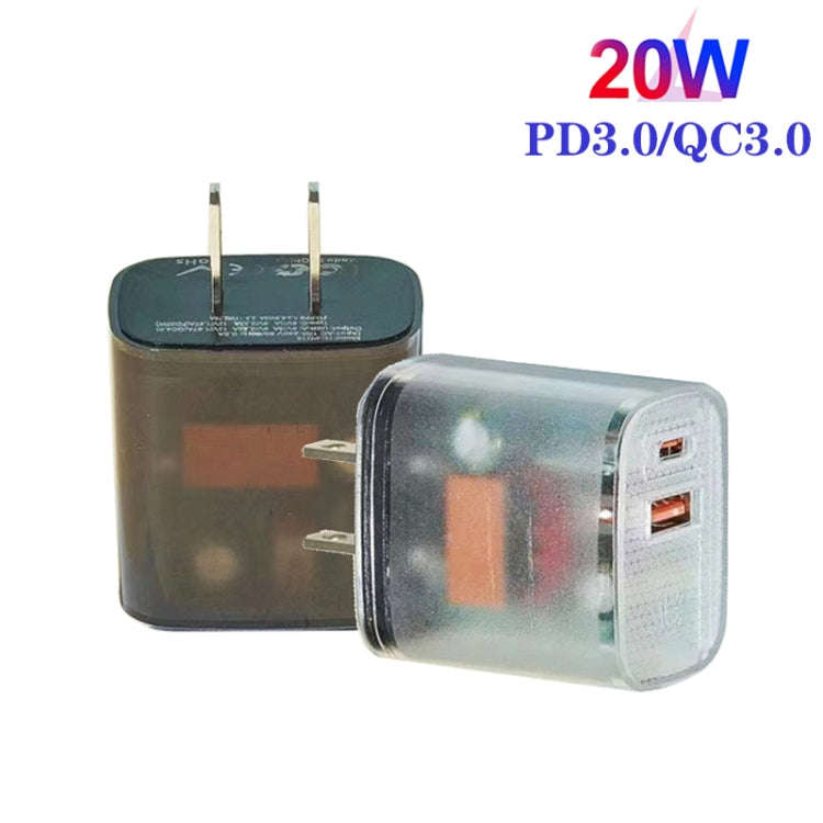 Transparent PD3.0 Type-C + QC3.0 USB Mobile Phone Charger, US Plug(Transparent)