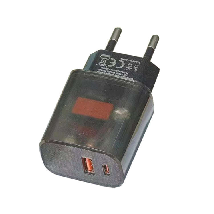 Transparent PD3.0 Type-C + QC3.0 USB Mobile Phone Charger, EU Plug(Transparent Gray)
