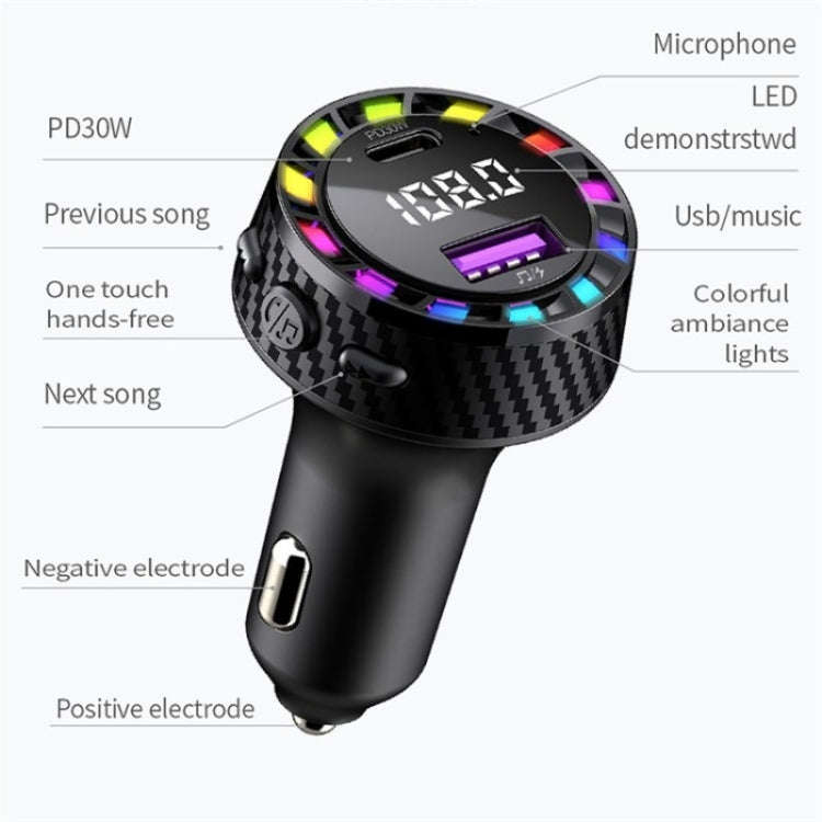 C55 With Breathing Light Bluetooth FM Transmitter USB+Type-C Car Fast Charger